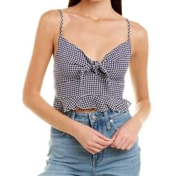 women Dress Forum Gingham Knot-Accent Ruffled Top
