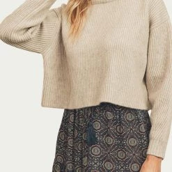 Dress Forum women Ribbed-Knit Cropped Turtleneck Sweater In Oatmeal
