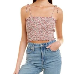 women Dress Forum Floral Tie Shoulder Smocked Top