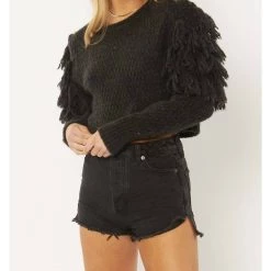 Amuse Society women Rocha Long Sleeve Knit Sweater in Black