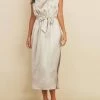 Dress Forum women Draped Satin Slit Dress in Off White