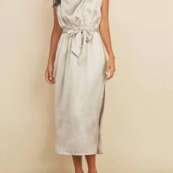 Dress Forum women Draped Satin Slit Dress in Off White