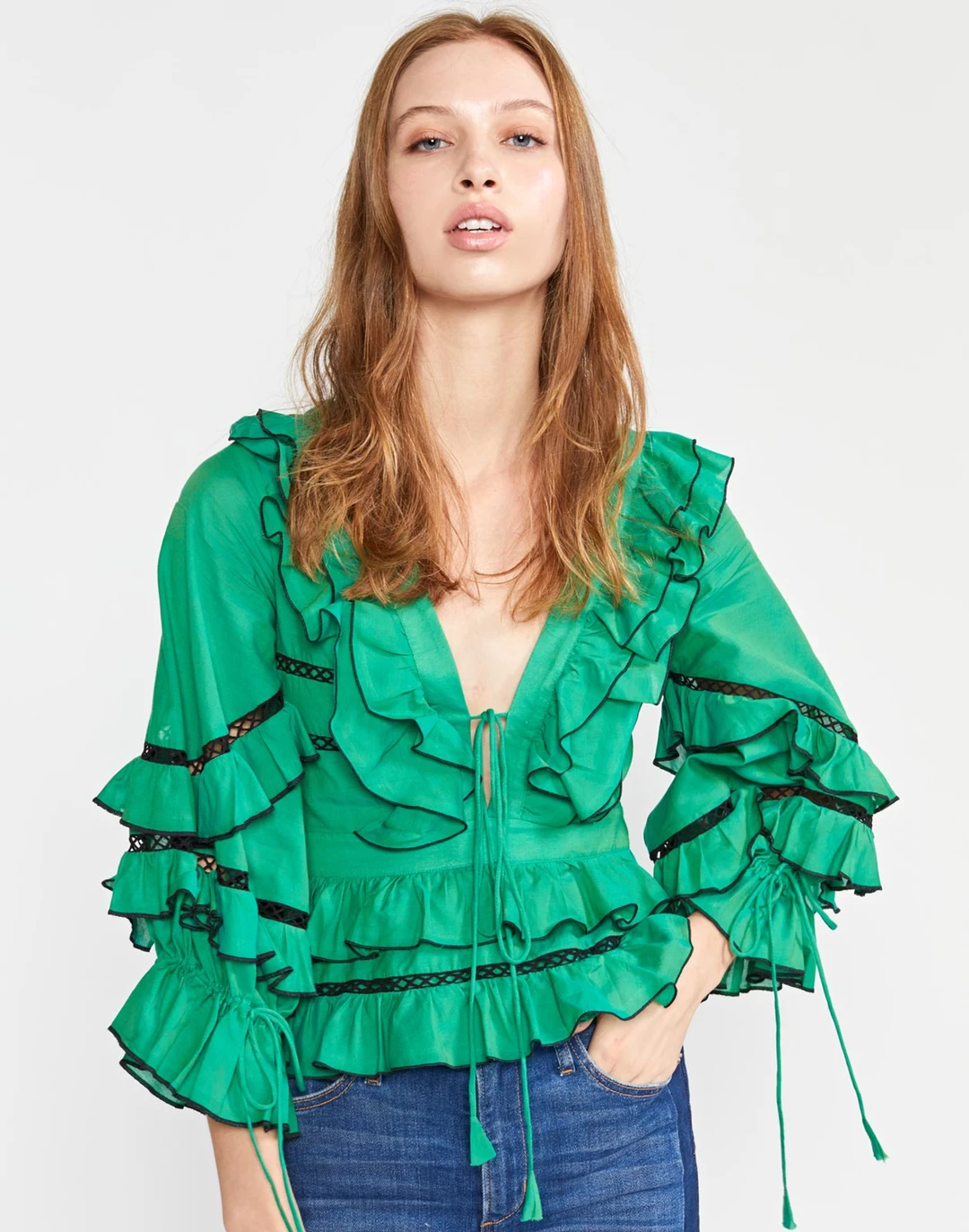 Cynthia Rowley women Stella Tie Front Tiered Top 4 Cynthia Rowley women Stella Tie Front Tiered Top - Image 2