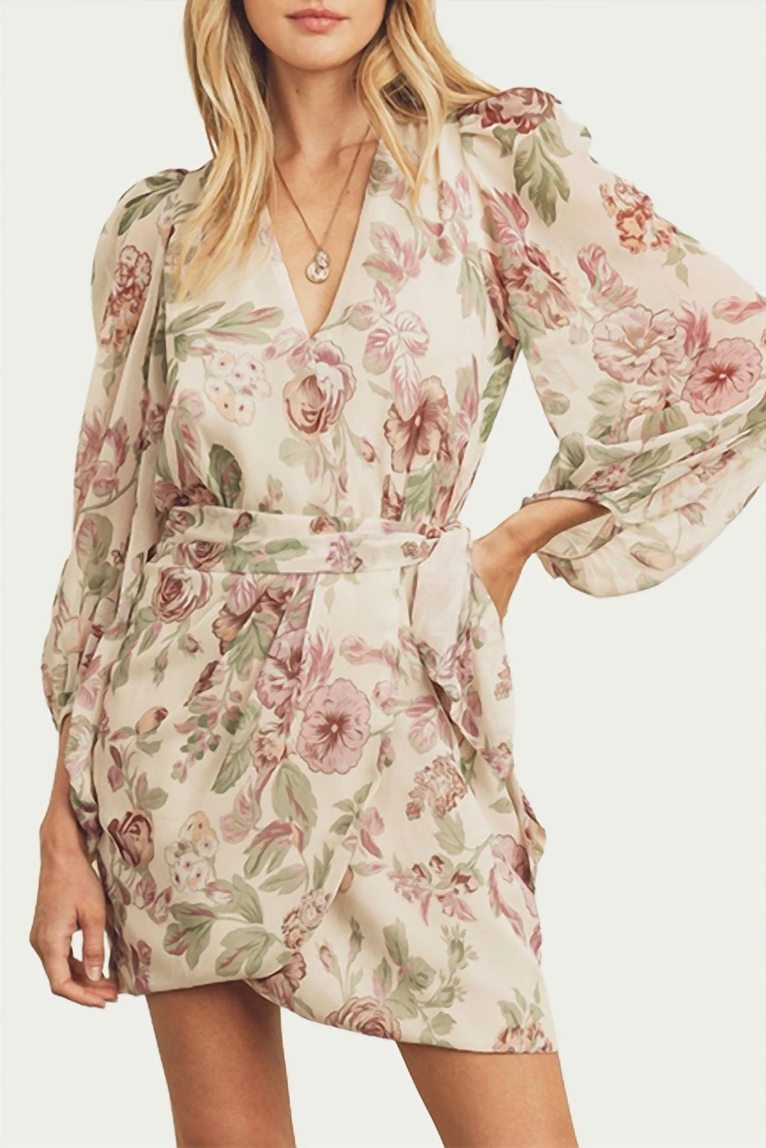 Dress Forum women Wrap-Effect Floral-Print Georgette Mini Dress In Cream/Lavender 3 Dress Forum women Wrap-Effect Floral-Print Georgette Mini Dress In Cream/Lavender